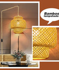 Plug In Pendant Light With Rattan Hanging Lights And Hand Woven Bamboo Lampshade, 15ft Hemp Rope, On Off Switch in living room