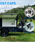 1.98 Inch Grey Rubber Trailer Wheel Hub Dust Caps 4 Pack Replacement Bearing Protectors on trailer field installation view