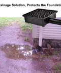 Low Profile Catch Basin Drain Kit Downspout Extensions 2 Inch ID Flexible Pipe 16.4ft Stretch 12x12 Basin Inlet Easy No Dig Install Rainwater Redirect Patio Flood Prevention installed by a house corner