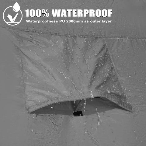 Close-up of Rugged Pickup Truck Bed Tent with water droplets on gray 210D Oxford fabric, highlighting weatherproof PU2000 coating