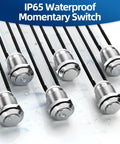 IP65 Waterproof 12V Momentary Push Button Switch 12mm Metal Normally Open SPST 2 Pin for Automotive Marine Electronics