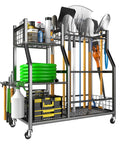 Heavy Duty Garden Tool Organizer Stand With Lockable Wheels Giant 36.25 Inch Long 15.75 Inch Wide 37.25 Inch Tall Storage Rack