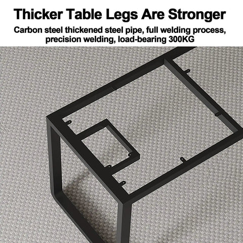 Heavy Duty Industrial Metal Table Legs With Adjustable Height Feet, black carbon steel frame with cutouts for assembly.
