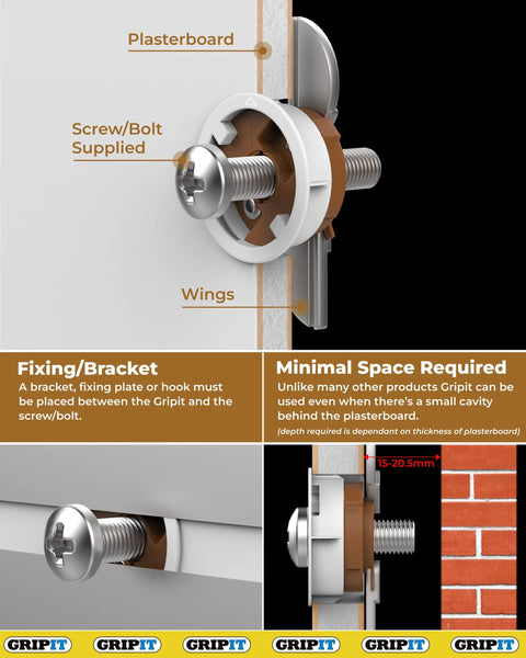 Brown 20mm Plasterboard Fixings For Stud Walls 4 Pack Hand Tighten Only Max Load 93 Kg Ideal For DIY And Trade Use cross-section view