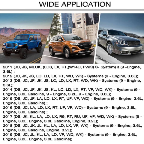 Wide application of automotive tools with images of SUV, crossover, and sedan; text listing compatible systems and engines.