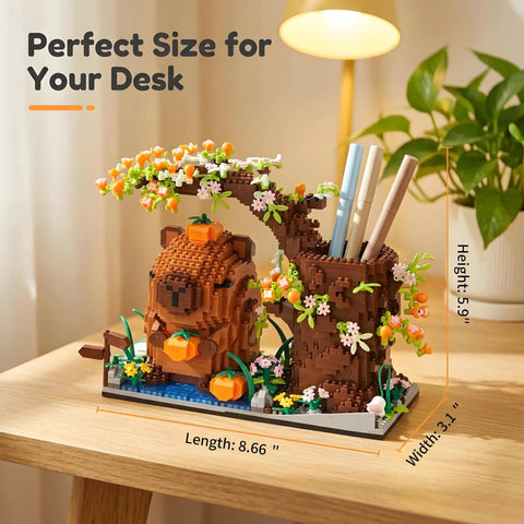 Epic 1880 Piece Capybara Themed Building Blocks Set For Kids And Adults, Cute Animal And Flower Construction Bricks Kit, Includes Pen Holder Desk Organizer, Dope Arts And Crafts Gift For Makers; capybara desk organizer, 8.66 x 3.1 x 5.9 in
