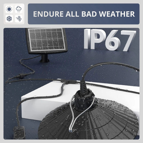 Solar Pendant Lights For Indoor Outdoor Use With Extra Long 20.5ft Cable IP67 Waterproof showing cable and housing detail.