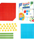 Magnetic Base Ten Blocks For Math, Jumbo 131 Piece Set with Place Value Blocks and Math Cubes for K-3 shown in various colors