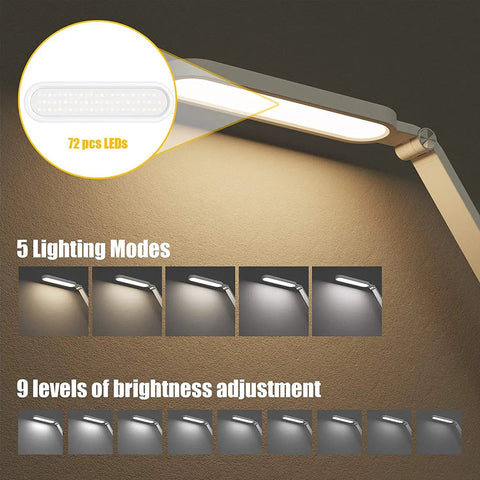 Eye Care Desk Lamp With USB Charging Port Dimmable 5 Color Modes And 72 LED Full Spectrum Touch Control And Memory Function No Flicker Office Table Light 72 LEDs detail