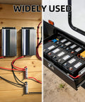 Heavy Duty Power Distribution Bus Bar Pair With Six M10 Studs And Twelve Lugs For Serious Juice Handling In Off Grid Solar Arrays And Ev Conversions Using 12 24 Or 48 Volt Compatibility Plus Rock Solid Copper Build For No Sweat Thermal Control showing installation with batteries and wiring.