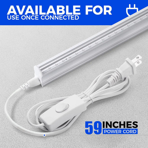 UV LED Blacklight Bar 9W 2Ft T5 Integrated Fixture with on/off switch and 59-inch power cord shown in detail