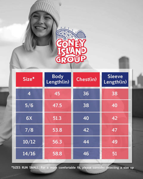 Size chart for Girls Cozy Soft Fleece Sherpa Lined Zip Up Hoodie For School And Play, Smile, Beanie, Sizing Guide Overlay