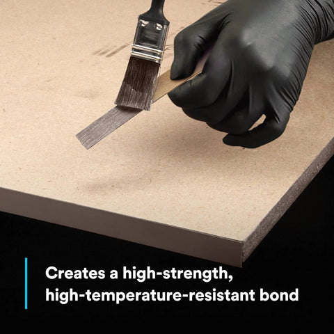 Applying Neutral contact adhesive 30NF for laminate, foam, wood, plywood and canvas with a brush on panel surface