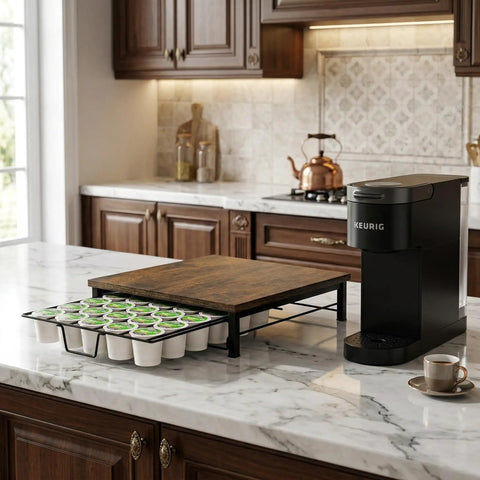 Cup Holder Organizer For Coffee Pods With Sliding Drawer Holds 30 Pods Sturdy Metal Frame No Assembly on kitchen counter