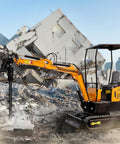Mini excavator with 6 inch auger drill for demolition site, equipped with 2 hydraulic hoses and detachable drill rod
