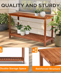Solid Wood Outdoor Console Table With Two Tier Design For Patio Porch And Entryway Natural PU Lacquer Finish Weather Resistant