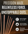 Heavy Duty Prime Cut Exothermic Cutting Rods for Exothermic Torch Kits, industrial-grade, displayed with rod lengths and burning information.