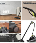 Heavy Duty Steam Cleaner For Home 1500W High Pressure Canister Steamer with 16ft cord and ergonomic handle for easy use.