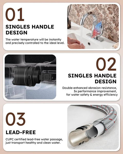 Single Handle Chrome Bathroom Faucet With Pop Up Drain 1 Hole High Arc Basin Sink Tap Solid Brass Commercial Vanity Faucet in action, components shown
