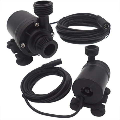 Smooth Operator DC 12V Solar Hot Water Circulation Pump with brass fittings and ETL adapter, view of pump assembly and power cord.