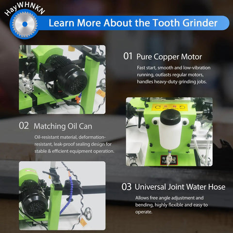Heavy Duty Fully Automatic Circular Saw Blade Grinder with pure copper motor and oil can for 100 to 800mm blades.