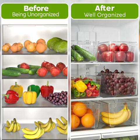 Clear Plastic Stackable Fridge Storage Bins 8 Pack Pantry Organization Cubes For Grocery Management And Fresh Food Keepers in organized fridge.