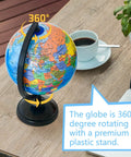 6 Inch Educational World Globe With Stand For Kids, Rotating Political World Map on desk with coffee cup and laptop