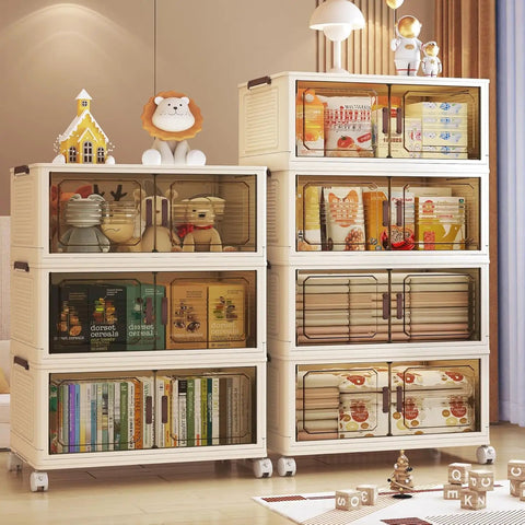Lockable Stackable Storage Bins On Wheels With Lids 3 Tier Collapsible Plastic Cabinet For Foldable Closet Organization