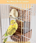 Slick Automatic Bird Feeder With Sturdy Perch And Transparent Seed Bin, dimensions 3.5 x 2.3 in, installed in bird cage.