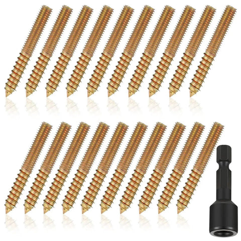 Wood Dowel Screws Kit With Driver, 20 Double Headed Hanger Bolts, 5/16-18 x 2 Inch, Carbon Steel Fasteners