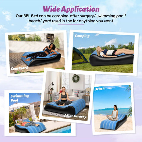 BBL Post Surgery Recovery Bed With U Shaped Cutout Hole Butt Lift Pressure Relief Sleeping Pad used in various outdoor and indoor settings.