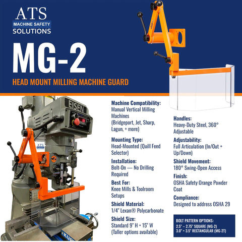 Milling Machine Guard For Manual Mills OSHA Compliant Head Mount Shield Made With Lexan And Aluminum on mill