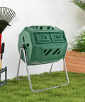 Dual Chamber 43 Gallon Outdoor Compost Tumbler With Sliding Doors And Included Gloves, Rotating Bin For Batch Composting