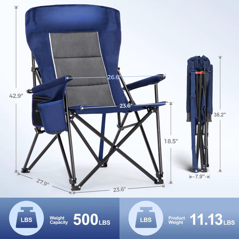 Big Folks Friendly Oversized Camping Chair Heavy Duty 500 Lb Capacity High Back Portable Collapsible Seat With Cup Holder