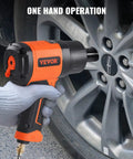Half Inch Air Impact Wrench With 1400 Ft-Lbs Torque, Ultra Lightweight 4.6 Lbs, Twin Hammer used on a car wheel