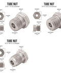 316L Stainless Steel Brake Line Kit fittings, tube nuts for 3/16 inch brake line, various sizes, rust resistant, high pressure