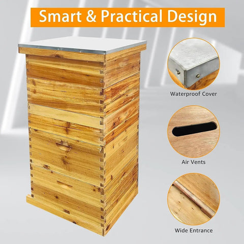 Five Layer Langstroth Beehive Starter Kit dipped in 100 percent beeswax with waterproof cover and air vents.