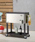 Stainless Steel Beverage Cooler On Wheels With Protective Cover, Rolling Cart With Shelf, 80 Quart Capacity, outdoor setup