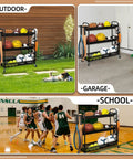 Heavy Duty Basketball Storage Rack With 3 Shelves And Rolling Wheels Beast Steel Stand in outdoor, garage, school settings