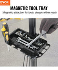 Close-up of magnetic tool tray on Heavy Duty Bike Repair Stand With Four Leg Base Adjustable 42.5 To 74.8 Inch Height Maintenance Stand.