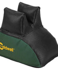 Universal Rear Shooting Bag Medium High Rest for Range and Field, leather and polyester, green, corn cob filled for stability.