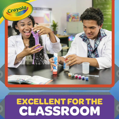 Kids using Color Chemistry Kit With 50 Experiments For Kids STEM Science Toy For Boys And Girls Ages 7 8 9 in classroom.