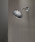 H2Okinetic 5 Setting Raincan Shower Head With Massage Full Body Spray Chrome Finish Easy Clean Rubber Touch Clean Spray Holes Installs In Minutes For Spa Like Showers And Calming Rains, mounted on bathroom wall