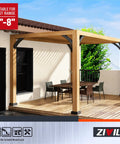 Side view of Heavy Duty 4 Pack Pergola Brackets For Wood Support, 4 By 4 Inch, 45 Degree Arc Angle, supporting a wooden pergola.
