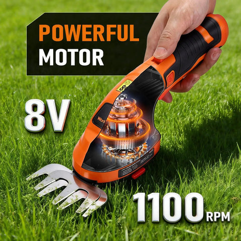 Cordless 2 In 1 Hedge Trimmer And Grass Cutter Lightweight Handheld Tool With Rotatable Handle 8V Rechargeable Battery