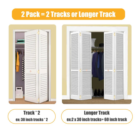 Two-door examples using Bifold Closet Door Hardware Kit With 36 Inch Tracks For Two Doors Includes Brackets Pivots And Guide Wheels One Piece Steel Track Keeps Doors Smooth Aligned And Sliding Like A Pro