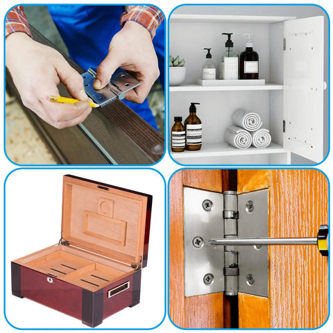 Premier Pack Of 20 Folding Hinges 44 mm By 32 mm Stainless Steel Door Hinges With Screws shown in various applications