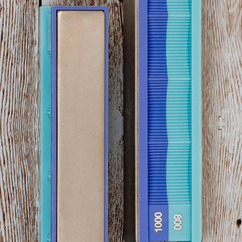 Two Sided Diamond Stones Pack 800 Grit And 1000 Grit for Knife Sharpening on wooden surface, top view