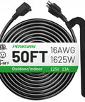 50 Foot Indoor Outdoor Extension Cord 3 Prong SJTW Weatherproof Black ETL Listed 125V 13A 1625W 16 AWG coiled view