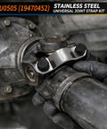 Installing Stainless Steel Universal Joint Strap Kit With Bolts For Rear Driveshaft Replacement on GM 3R U-joint